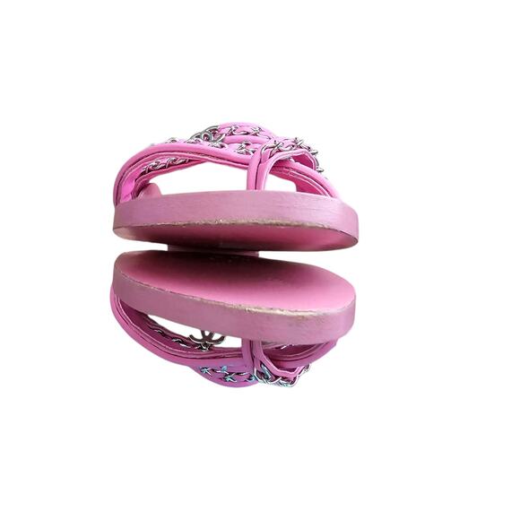 Chanel 19C CC Charm Chain Thong Flat Sandal Size 39 C US 8 8.5 Pink Leather - Picture 8 of 12